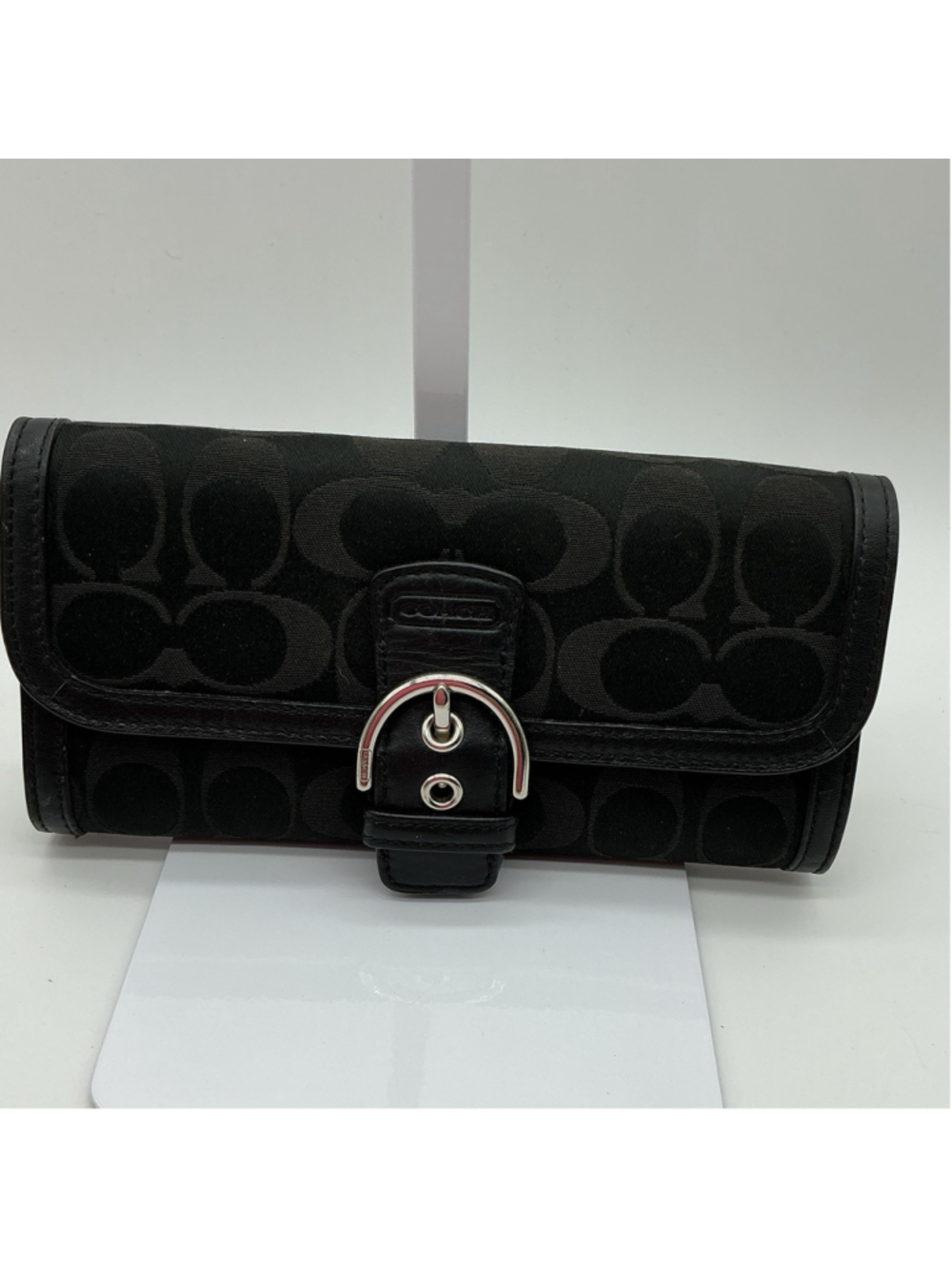 Vintage Coach Soho Signature C Black Jacquard Buckle Continental Wallet Y2K